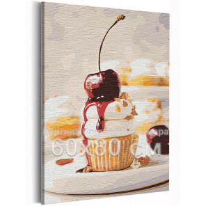  Кекс с вишенкой / Десерт / Еда 60х80 см Раскраска картина по номерам на холсте AAAA-RS153-60x80