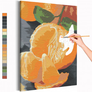 Пример картины и схема Яркий мандарин / Еда / Натюрморт Раскраска картина по номерам на холсте AAAA-RS150