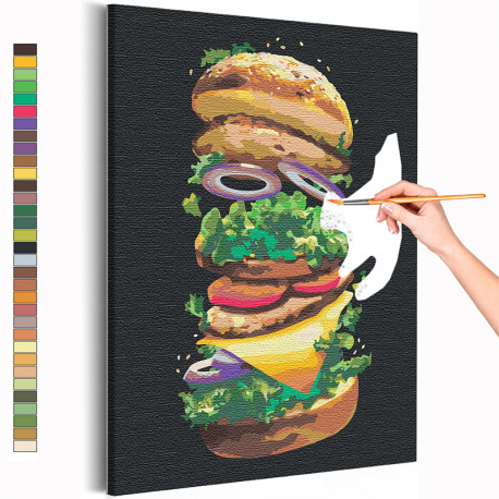  Бургер / Еда / Завтрак Раскраска картина по номерам на холсте с неоновой краской AAAA-RS151