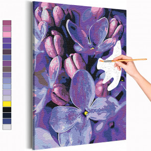 Пример картины и схема Сирень / Цветы Раскраска картина по номерам на холсте с неоновой краской AAAA-RS155