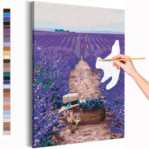 Пример картины и схема Романтическое свидание / Лаванда / Цветы Раскраска картина по номерам на холсте с неоновой краской AAAA-