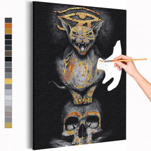Пример картины и схема Кот и череп Раскраска картина по номерам на холсте с металлической краской AAAA-RS212