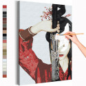 Девушка в красном кимоно и меч Раскраска картина по номерам на холсте