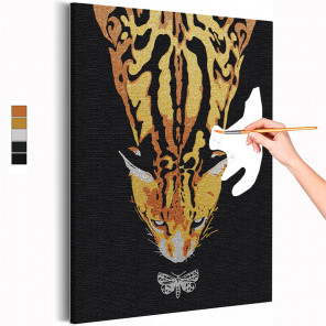  Кот и бабочка / Животные Раскраска картина по номерам на холсте с металлической краской AAAA-RS281