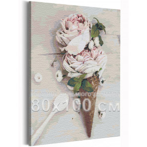 Пример в интерьере Розы мороженое / Цветы 80х100 см Раскраска картина по номерам на холсте AAAA-RS227-80x100