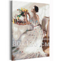  Девушка и букет цветов на столе 80х120 см Раскраска картина по номерам на холсте AAAA-RS210-80x120
