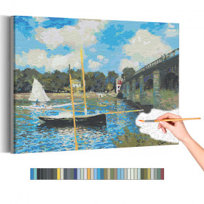 Пример картины и схема Мост в Аржантее Клод Моне / Известные картины / Импрессионизм Раскраска картина по номерам на холсте AAA