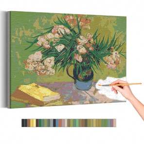 Пример картины и схема Натюрморт с олеандром Винсент Ван Гог / Известные картины Раскраска картина по номерам на холсте AAAA-RS
