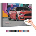  Красный автомобиль на ярком фоне / Машины Раскраска картина по номерам на холсте AAAA-RS182