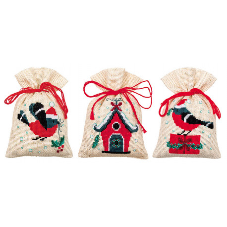  Рождественская птица и дом Набор для вышивания мешочков (саше) Vervaco PN-0162245