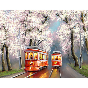  Романтика весенних трамваев Алмазная вышивка мозаика на подрамнике LMC291