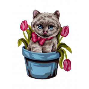  Котенок в цветочном горшке Канва жесткая с рисунком для вышивки Gobelin L 43.201