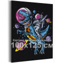  Космонавт и динозавр / Космос, планеты 100х125 см Раскраска картина по номерам на холсте с неоновой краской AAAA-RS408-100x125