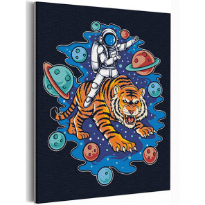  Космонавт на тигре / Тигр символ года Раскраска картина по номерам на холсте с неоновой краской AAAA-V0031