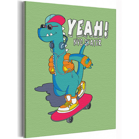  Динозаврик на скейте / Животные / Лето Раскраска картина по номерам на холсте с неоновой краской AAAA-P0002