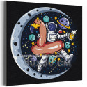 Космонавт с кружкой пива 80х80 см Раскраска картина по номерам на холсте с неоновой краской