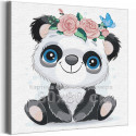 Панда с синими глазами в веночке / Животные 80х80 см Раскраска картина по номерам для детей на холсте
