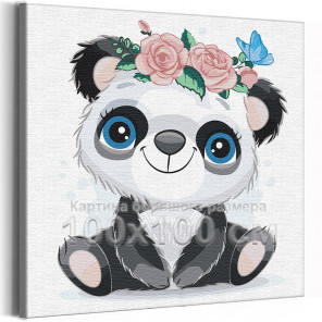  Панда с синими глазами в веночке / Животные 100х100 см Раскраска картина по номерам для детей на холсте AAAA-V0020-100x100