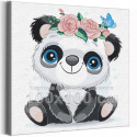 Панда с синими глазами в веночке / Животные 100х100 см Раскраска картина по номерам для детей на холсте