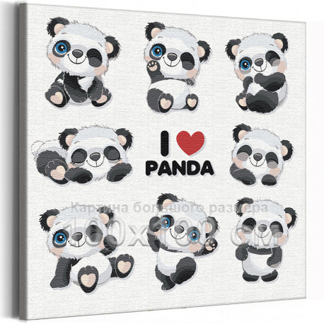  Я люблю панду / Животные 100х100 см Раскраска картина по номерам для детей на холсте AAAA-V0022-100x100