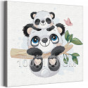 Малыши панды на ветке / Животные 100х100 см Раскраска картина по номерам для детей на холсте