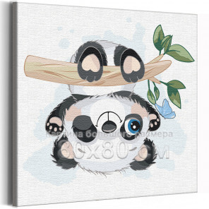  Панда вниз головой на ветке / Животные 80х80 см Раскраска картина по номерам для детей на холсте AAAA-V0024-80x80
