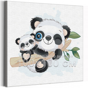  Две панды на ветке / Животные 100х100 см Раскраска картина по номерам для детей на холсте AAAA-V0025-100x100