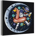  Космонавт с кружкой пива Раскраска картина по номерам на холсте с неоновой краской AAAA-V0017