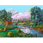 Стога у реки Раскраска ( картина ) по номерам акриловыми красками на холсте Белоснежка