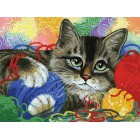 Котик с клубочками Раскраска ( картина ) по номерам акриловыми красками на холсте Белоснежка