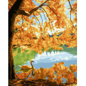 Осенний пейзаж Раскраска картина по номерам на цветном холсте Molly
