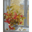 Калина на окне (Штуц Е. ) Раскраска картина по номерам на цветном холсте Molly