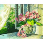 Букет на окне Раскраска ( картина ) по номерам акриловыми красками на холсте Белоснежка