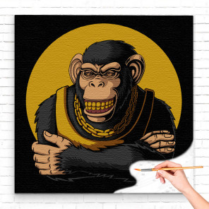  Горилла с золотыми зубами и цепью / Животные Раскраска картина по номерам на холсте с металлической краской AAAA-C0008