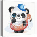 Панда в кепке в надувном круге / Животные 100х100 см Раскраска картина по номерам для детей на холсте