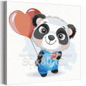 Панда с шариком и розочкой / Животные 80х80 см Раскраска картина по номерам для детей на холсте