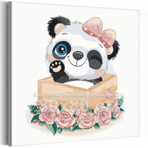 Панда с бантиком машет лапой / Животные 80х80 см Раскраска картина по номерам для детей на холсте AAAA-V0077-80x80