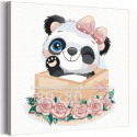 Панда с бантиком машет лапой / Животные 80х80 см Раскраска картина по номерам для детей на холсте