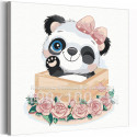 Панда с бантиком машет лапой / Животные 100х100 см Раскраска картина по номерам для детей на холсте