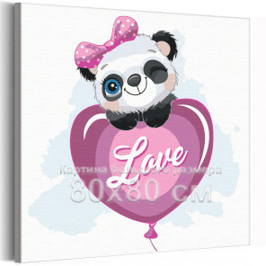  Панда на воздушном шарике с любовью / Животные 80х80 см Раскраска картина по номерам для детей на холсте с неоновой краской AAA