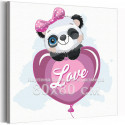 Панда на воздушном шарике с любовью / Животные 80х80 см Раскраска картина по номерам для детей на холсте с неоновой краской
