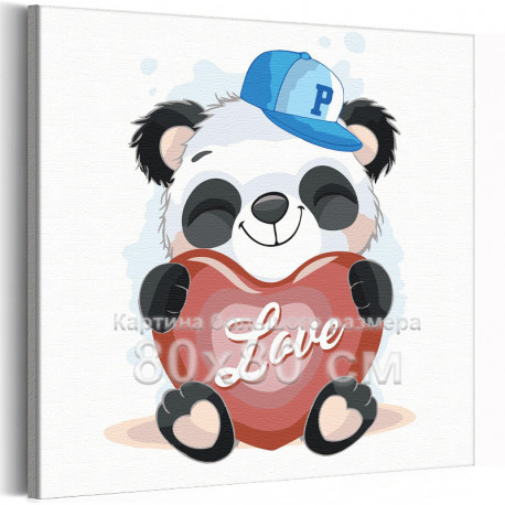  Панда с сердцем / Животные 80х80 см Раскраска картина по номерам для детей на холсте AAAA-V0082-80x80