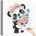  Панда девочка с розочками / Животные Раскраска картина по номерам для детей на холсте AAAA-V0076