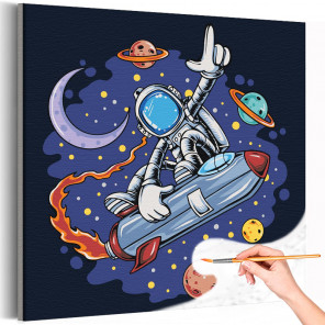  Космонавт на ракете / Космос, планеты Раскраска картина по номерам на холсте с неоновой краской AAAA-V0084