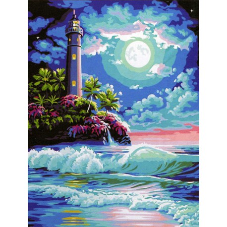 Ночной маяк Раскраска (картина) по номерам акриловыми красками на холсте Menglei