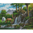 Кони у водопада Алмазная вышивка мозаика АртФея