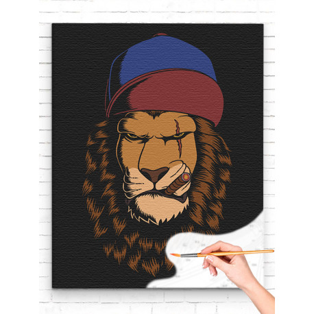  Лев в кепке со шрамом / Животные Раскраска картина по номерам на холсте AAAA-C0137
