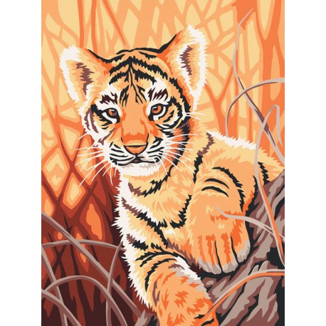 Тигренок в джунглях Раскраска ( картина ) по номерам акриловыми красками на холсте Белоснежка