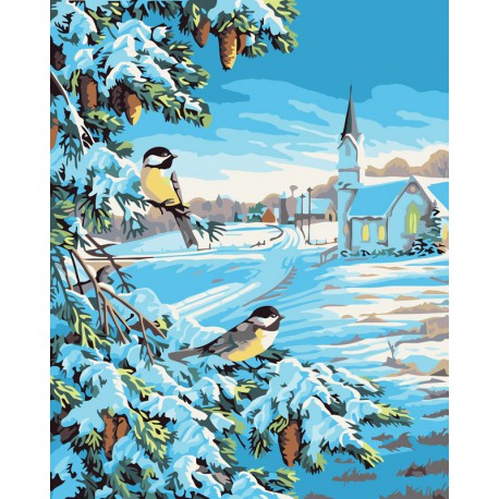 Снежная зима Раскраска ( картина ) по номерам акриловыми красками на холсте Белоснежка