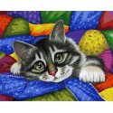 Котик в лоскутках Раскраска ( картина ) по номерам на холсте Белоснежка